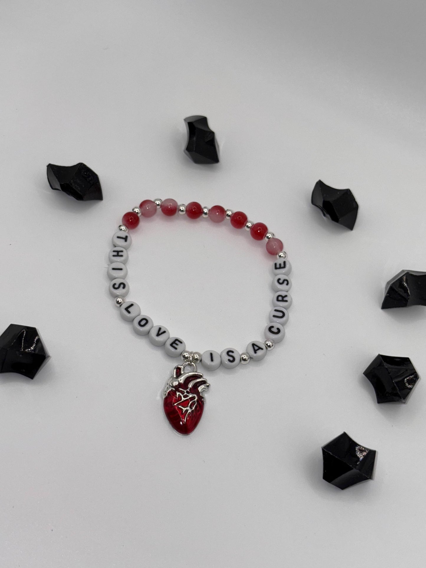 "This Love is a Curse" Bracelet – Lyric Inspired Jewelry with Red Heart
