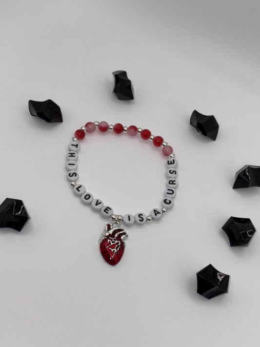 "This Love is a Curse" Bracelet – Lyric Inspired Jewelry with Red Heart