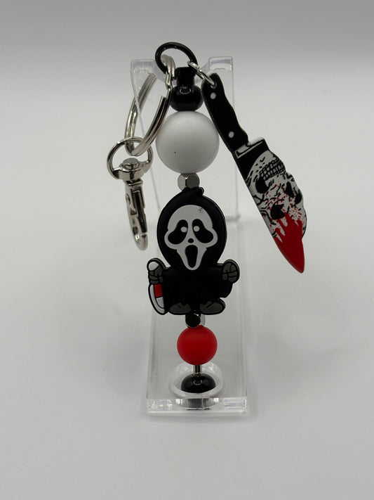 Ghostface with Knife Charm Beaded Keychain