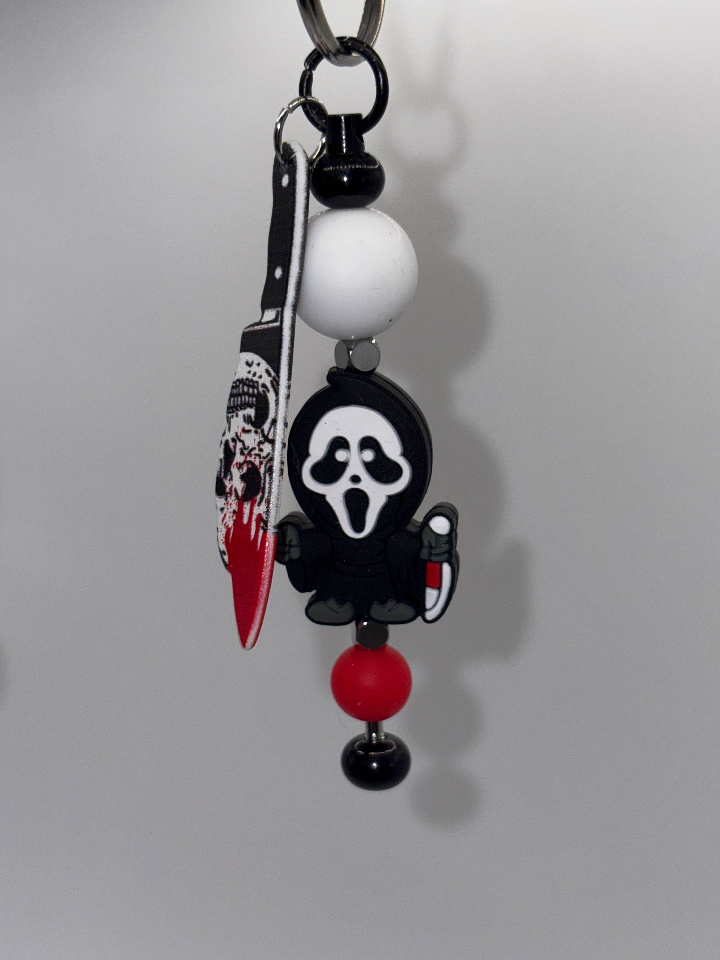 Ghostface with Knife Charm Beaded Keychain