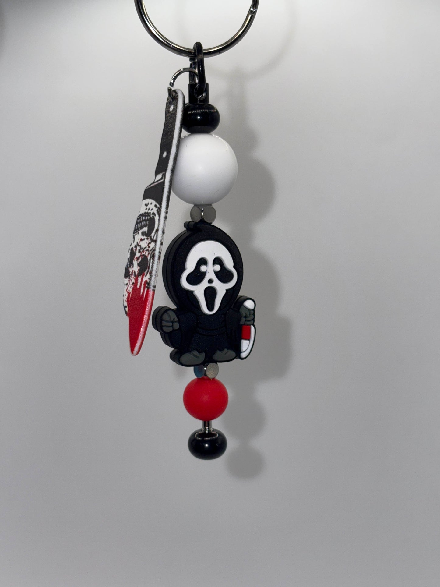 Ghostface with Knife Charm Beaded Keychain